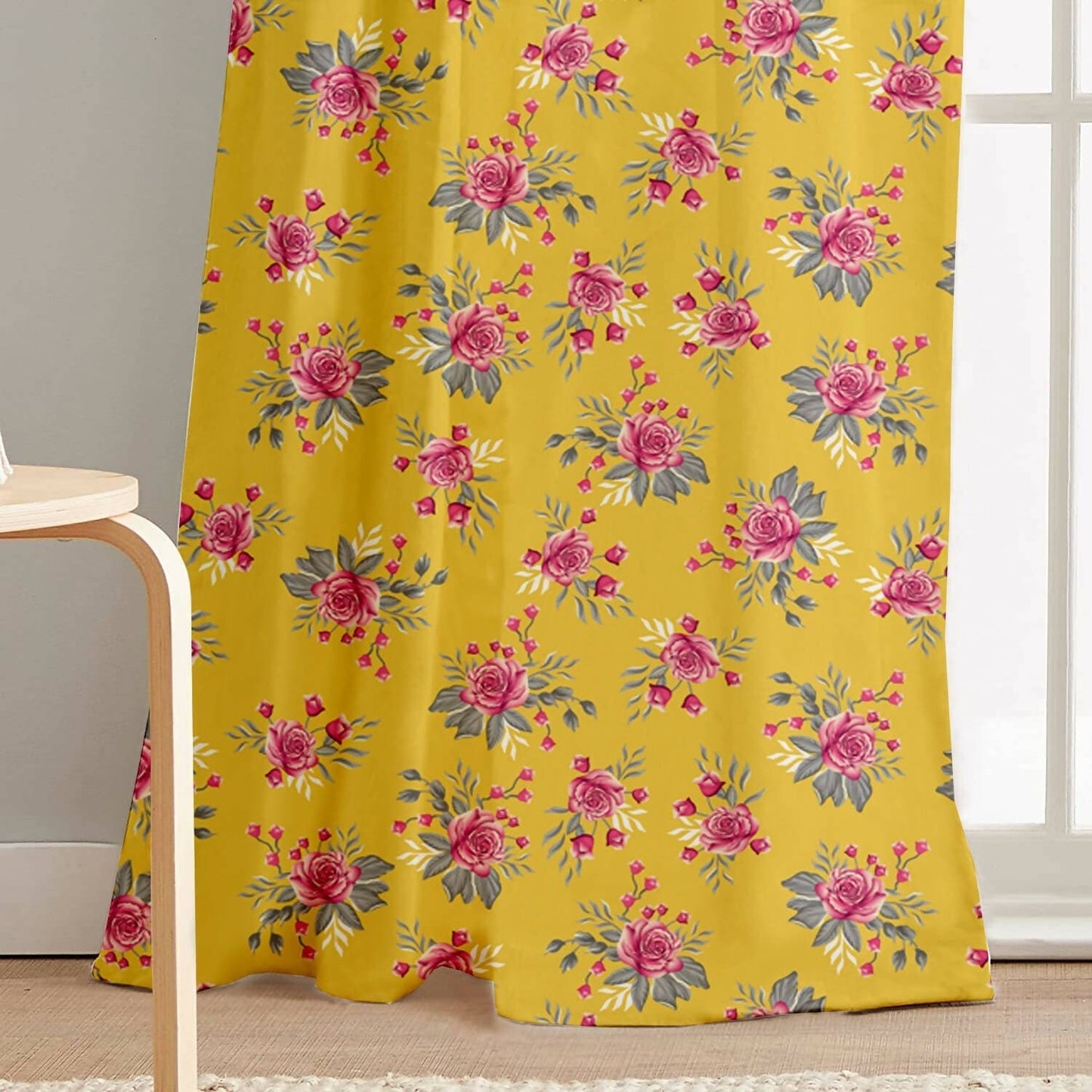 Lushomes curtains 7 feet long set of 2, door curtains 7 feet, door curtain, curtains for bedroom, Semi sheer curtains, rod pocket curtains (Pack of 2, 57x84 Inch, Yellow Flowers) - HalfPe