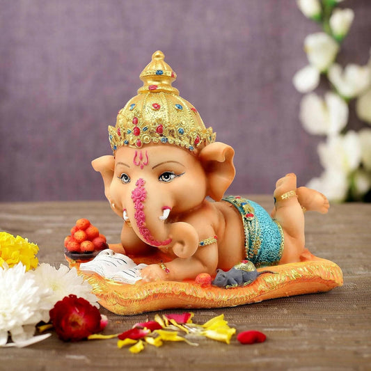 Decorative Ganesh Idol Statue Showpiece (Multi, 16 cm X 12.9 cm) - HalfPe