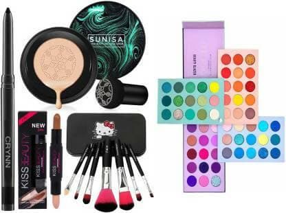 Crynn Smudge Proof Waterproof Long Lasting Kajal & Sunisa Rosedale Korean Mushroom Air Cushion CC Cream Foundation & Kiss Beauty Highlighter & Contour Stick & Professional Set of 7 Makeup Brush & Beauty Glazed Color Board 60 Shades Eyeshadow - HalfPe