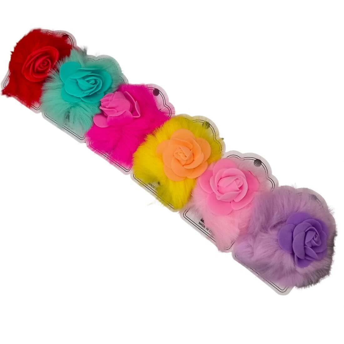 SENECIO 6 Pieces Set Cute Fancy Fur Plush Foam Flower Hair Clips For Women & Kids - HalfPe