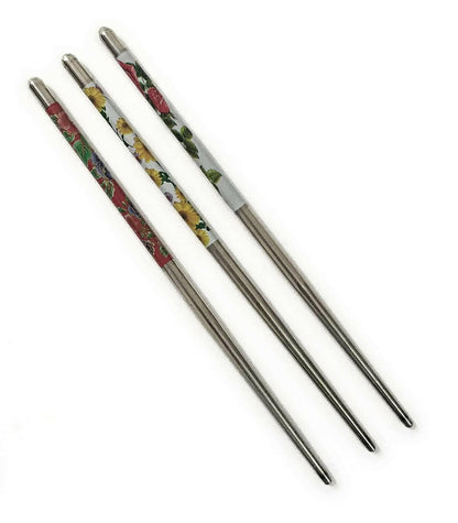 SENECIO Metal Bun/Juda Stick Floral Geometric Printed Colorful Chopstick Hair Stick(Pack Of 3) - HalfPe