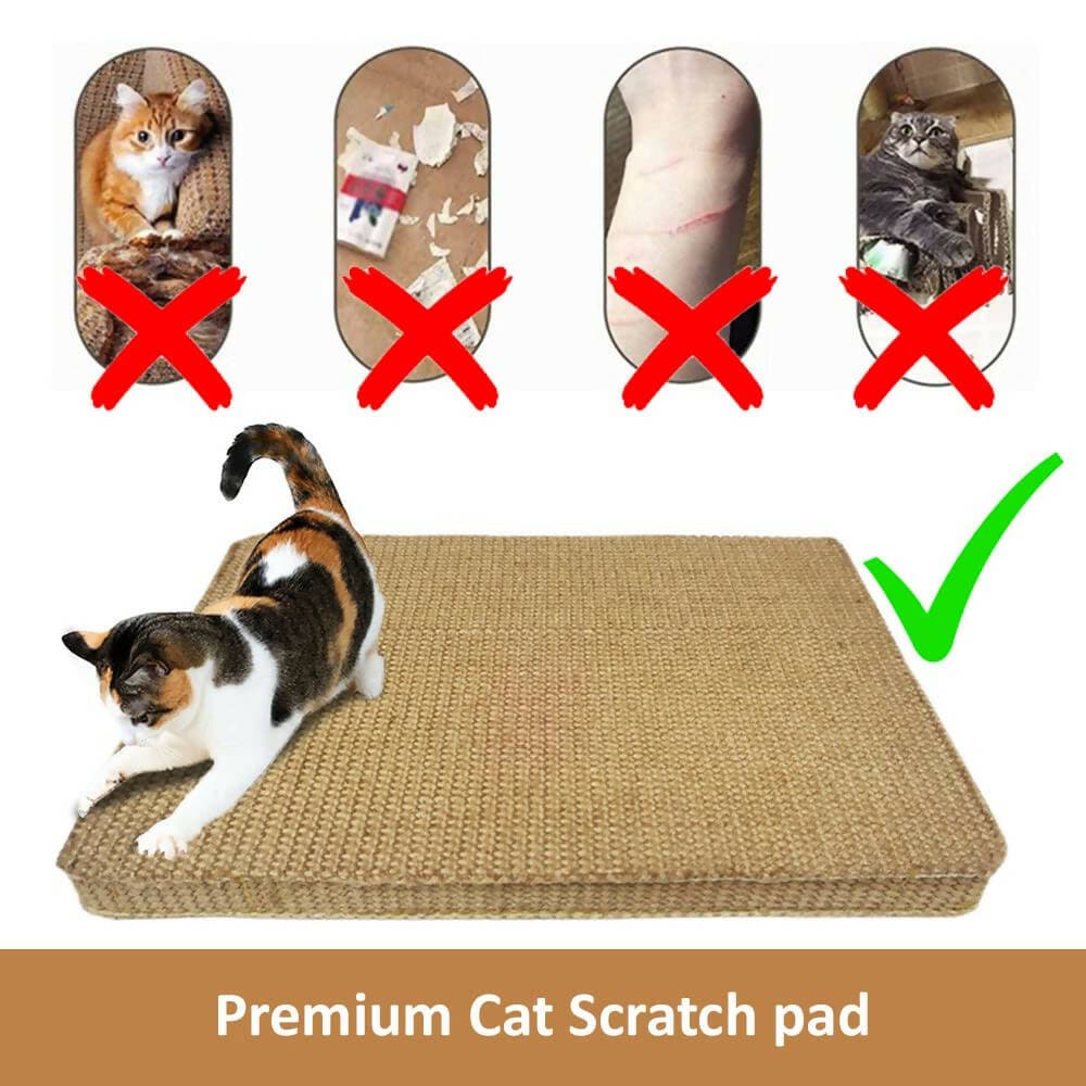 Mats Avenue Multi Use Cat Scratch Pad Heavy Duty Made of Thin Jute and Wooden Core Honey Color (34 X 23.5 CM) - HalfPe