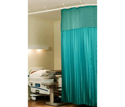 Hospital Partition Curtains, Clinic Curtains Size 4 FT W x 7 ft H, Channel Curtains with Net Fabric, 100% polyester 8 Rustfree Metal Eyelets 8 Plastic Hook, Dark Green, (4x7 FT) - HalfPe