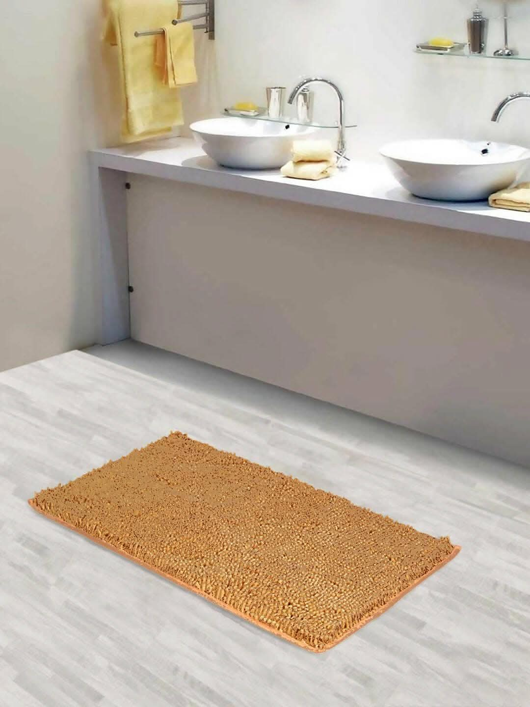 Lushomes Bathroom Mat, 2200 GSM Floor, bath mat Mat with High Pile Microfiber, anti skid mat for bathroom Floor, bath mat Non Slip Anti Slip, Premium Quality (20 x 30 inches, Single Pc, Light Brown) - HalfPe