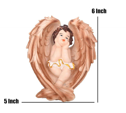 KariGhar Resin Brown Sitting Angel on Wings Statue Catholic Idol for Home - HalfPe