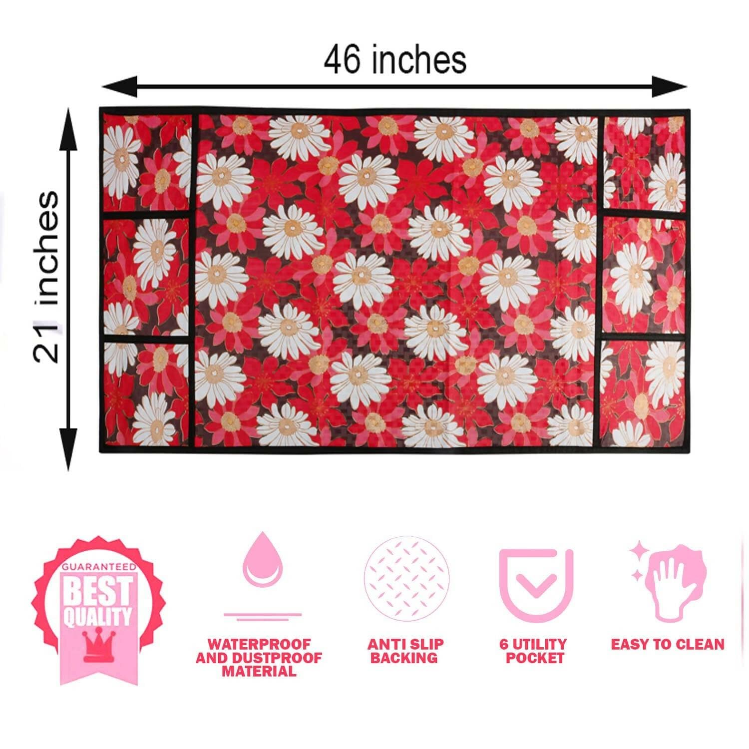 WISHLAND Double Door Fridge Cover Combo Set of 1 Fridge Cover + 1 Fridge Handle Cover + 3 Multipurpose Fridge Mats (Red) - HalfPe