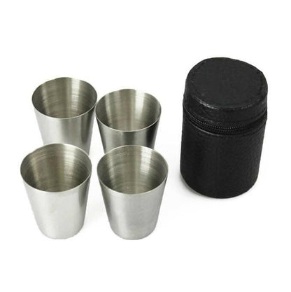 Stainless Steel Shot Cups Drinking Vessel with Black Leather Carrying Case(Set of 4, 30ml) - HalfPe