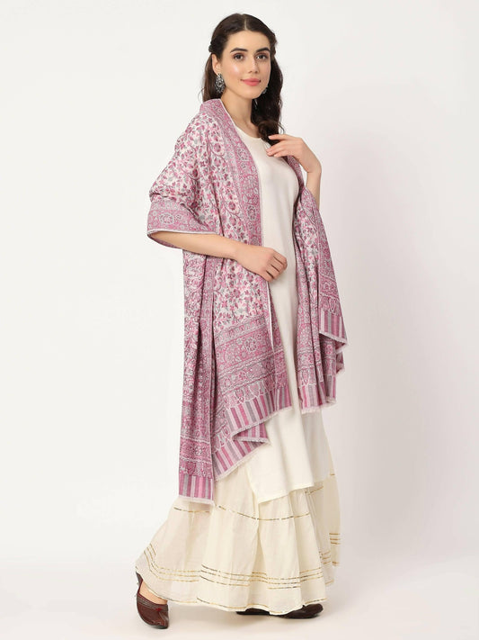 White Fine Wool Kani Shawl for women - HalfPe