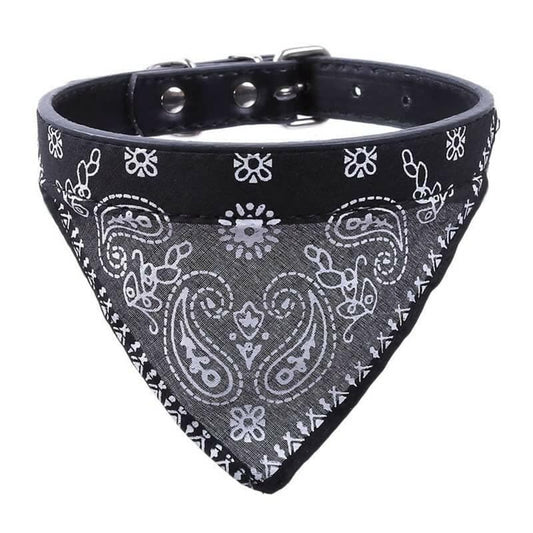 PetGains PGSA Triangle Bandana Scarf Pet Collar with Adjustable PU Leather Neckerchief (XL) -Black - HalfPe