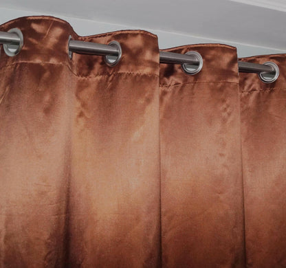 Lushomes Satin Curtains, Brown Satin door curtain, Plain Door Curtain, curtains 9 feet long 8 Metal SS Eyelets, 4.5 FT x 9 FT (54 x 108 inches) - HalfPe