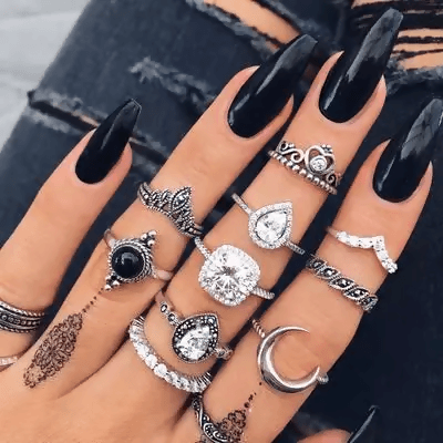 Pinapes Fashion Non Precious Base Metal Boho Midi Finger Ring for Girls – Set of 10 - HalfPe