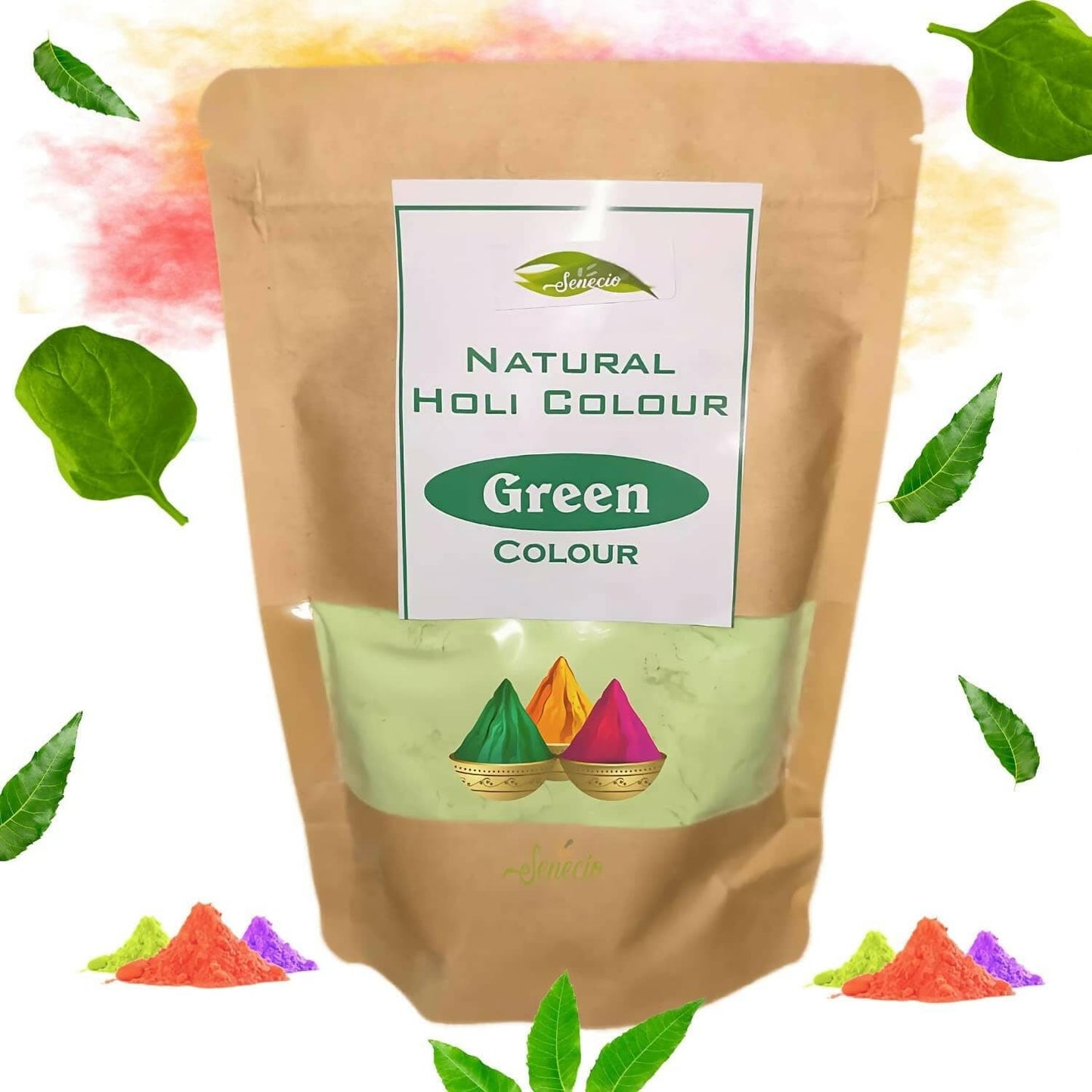 SENECIO Neem Spinach Green Herbal Color 500g Organic 100% Natural Holi Gulaal Rangoli - HalfPe