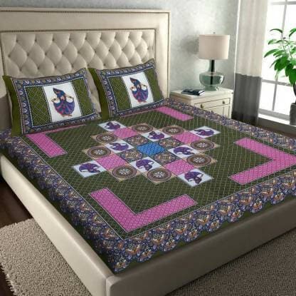 Jaipuri 200 TC Cotton Single Printed Flat Bedsheet - HalfPe