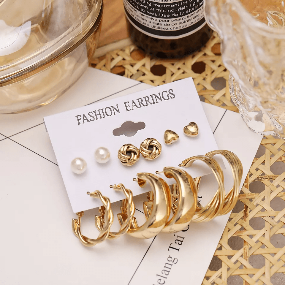 Pinapes Latest Stylish Design Metal Studs With Earrings for Women and Girls (Set of 6) - HalfPe