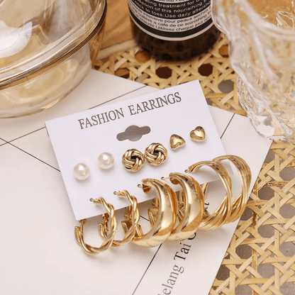 Pinapes Latest Stylish Design Metal Studs With Earrings for Women and Girls (Set of 6) - HalfPe