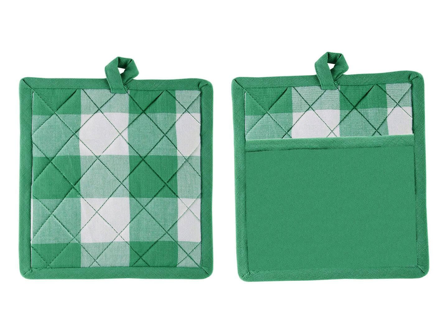 Lushomes pot holder, Buffalo Checks Kitchen Hot pot holder for kitchen, microwave accessories, microwave hand gloves (Pack of 2, Size 9 x 8) (Green) - HalfPe