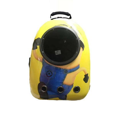 PetGains PGGN Space Pet Backpack: Pet Transport Travel Astronaut Carrier Bag with Multiple Air Vents (Yellow Minion Print) - HalfPe