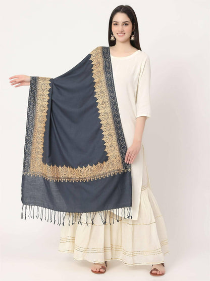 Grey Brown Embroidered Stole for women - HalfPe