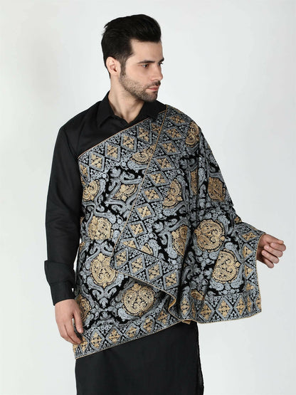 Moda Chales Men's Velvet Shawl (Black, Silver, Gold) - HalfPe