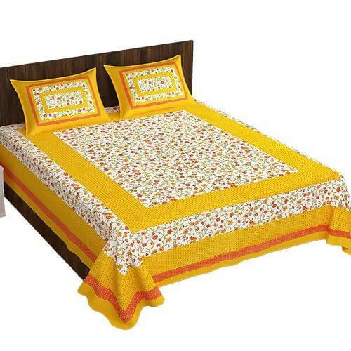 Jaipuri traditional Base queen size cotton bedsheet with two pillow cover. - HalfPe