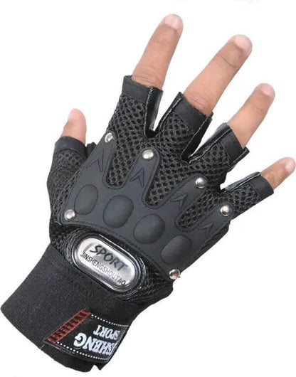 Gloves Military Rubber Hard Knuckle Gloves Fingerless Cycling Gloves (Black)  - HalfPe