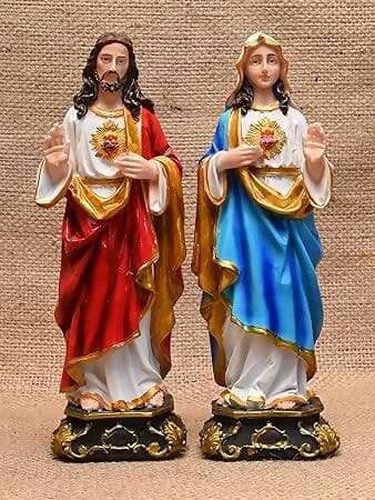 KariGhar Resin Sacred Heart of Jesus and Mother Mary Statue for Altar, Multicolor, 5 x 7 x 22 cm - HalfPe