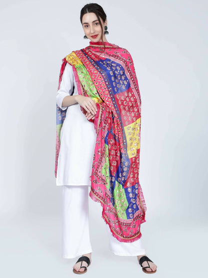 Chiffon Digital Print Pakistani Dupatta Multicolour with Heavy Mirror Work For Women - HalfPe