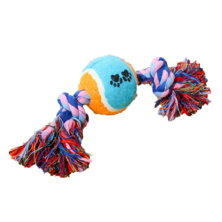 PetGains PGC Dual Knot Tennis Ball Rope Toy for Dogs Set of 3 (Multicolor) - HalfPe