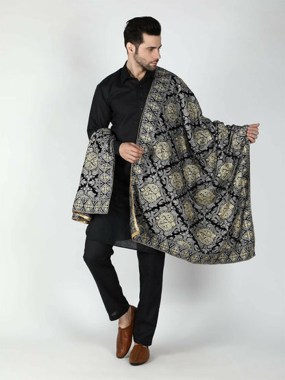 Moda Chales Men's Velvet Shawl (Black ,Silver ,Gold ) - HalfPe