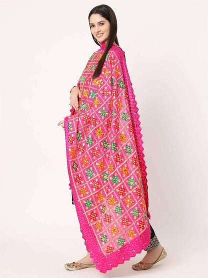 Magenta Multicolour Phulkari Embroidery Lace Border - HalfPe