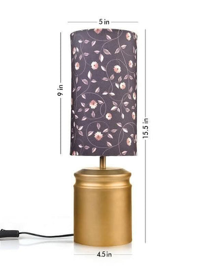 Metal Golden Table Lamp With Floral Print Shade - HalfPe