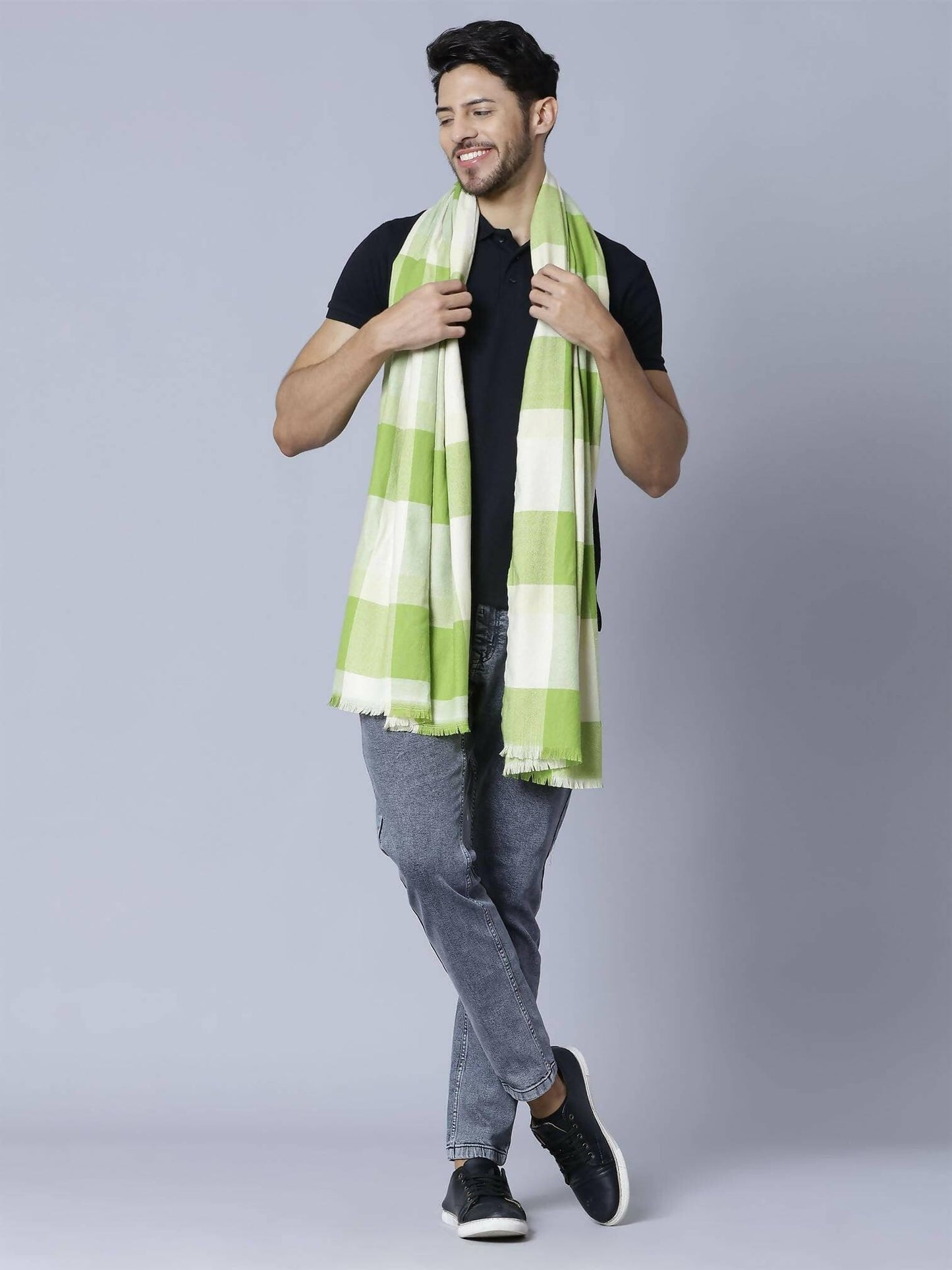 Parrot Green and Cream Unisex Pashmina Stole - HalfPe