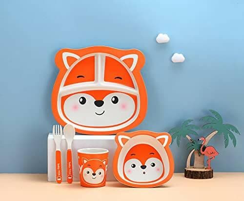 Animals Face 5pcs Tableware Set For Kids (Tiger) - HalfPe