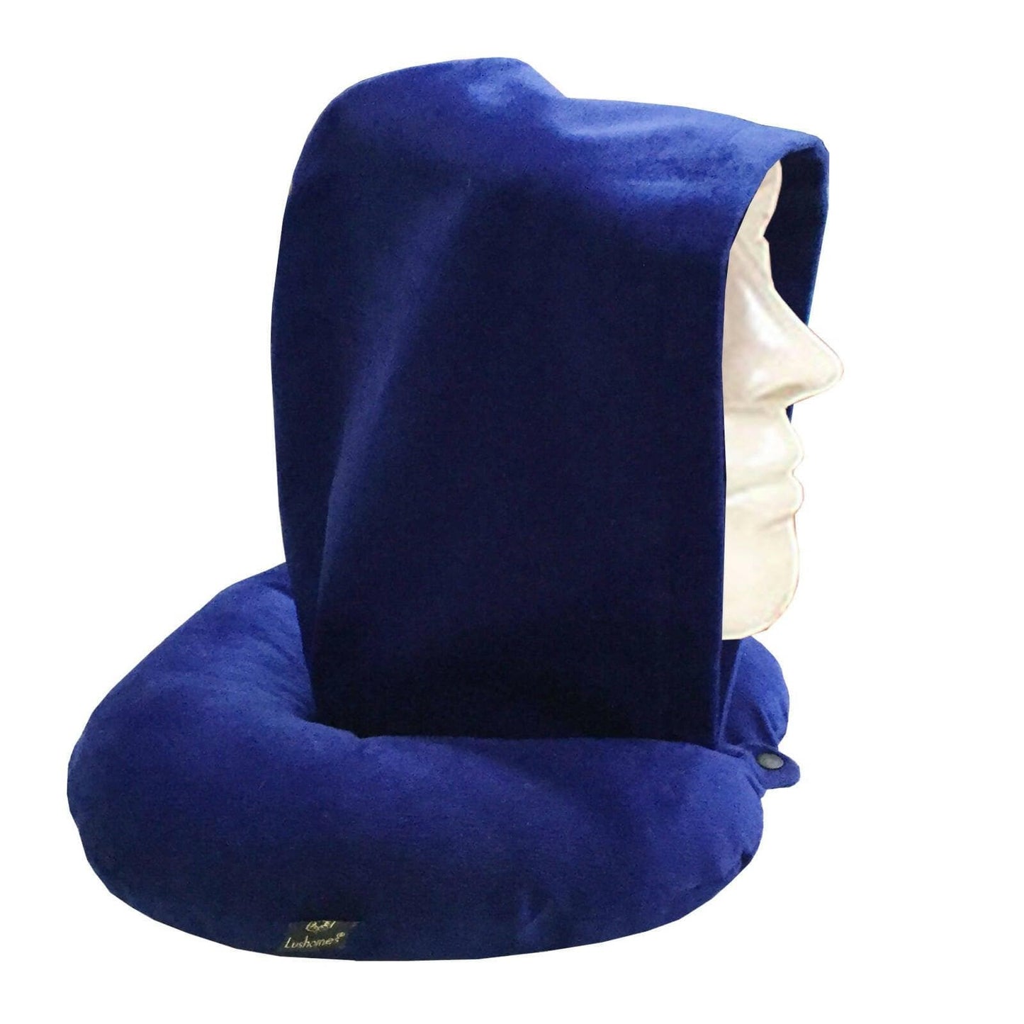 Lushomes neck pillow with hoodie, Blue Travel Pillow with a Hoodie for Exceptional Comfort, neck pillow for travel, For Flights, for Train, for neck pain sleeping (14 x 14 inches, Singe pc) - HalfPe