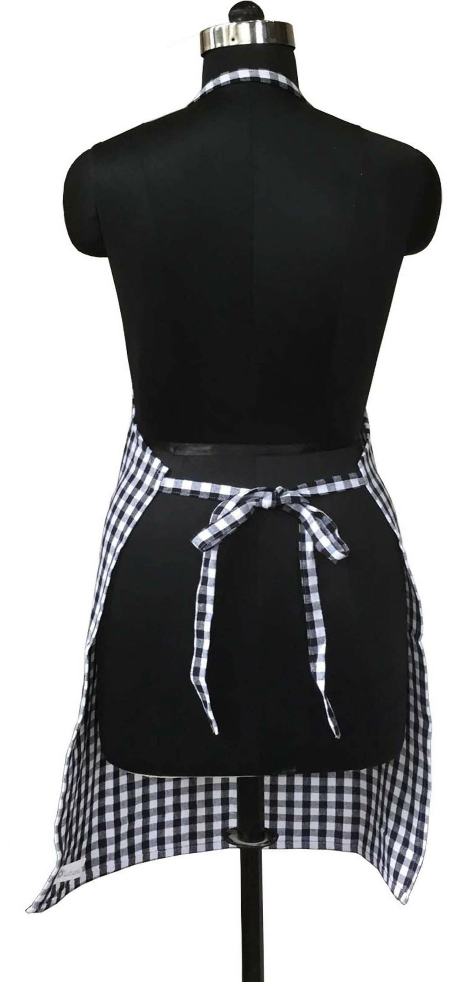 Lushomes Apron for Women, Checks Kitchen Apron for Men, Cooking Apron, apron for kitchen, kitchen dress for cooking, cotton apron for women with Adjustable Buckle, Size 64x81 cms, Colour black, Pkof1 - HalfPe