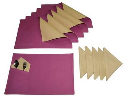 Lushomes table mat and napkins for dining table Set of 12, Fancy Table Mats Online with Pocket and Printed Cloth Napkins, Purple and Beige (6 Pc Placemats,13x19 Inces + 6 Pcs of Napkins, 16x16 Inches) - HalfPe