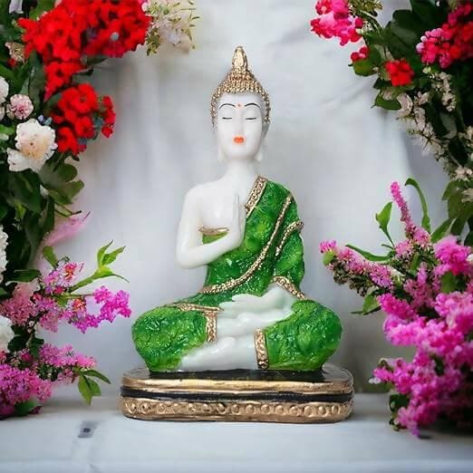 KariGhar Antique Meditating Buddha Statue Idol Perfect for Home | Prayer Room | Living Room | Decoration & Gifting (A0107 (Green)) - HalfPe