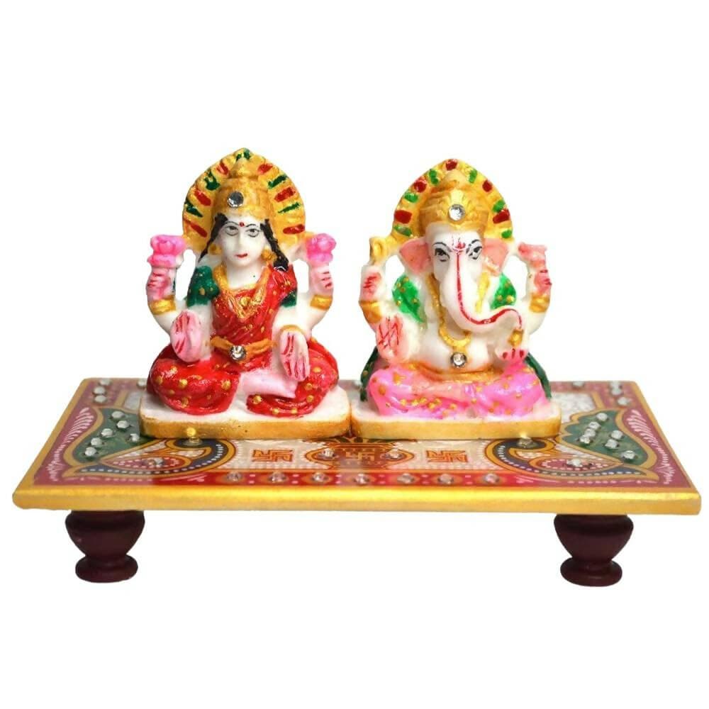 santarms Marble Laxmi Ganesh Idol with Chowki - HalfPe