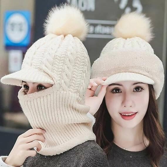 Womens Girls Knit Beanie Scarf Mask - HalfPe