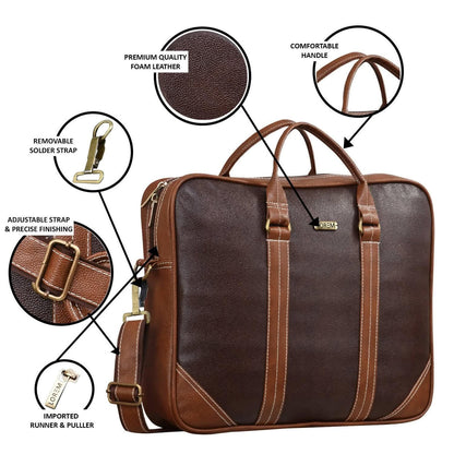 LOREM Brown & Tan Color Faux Leather 10L Messenger Bag For Men & Women - HalfPe