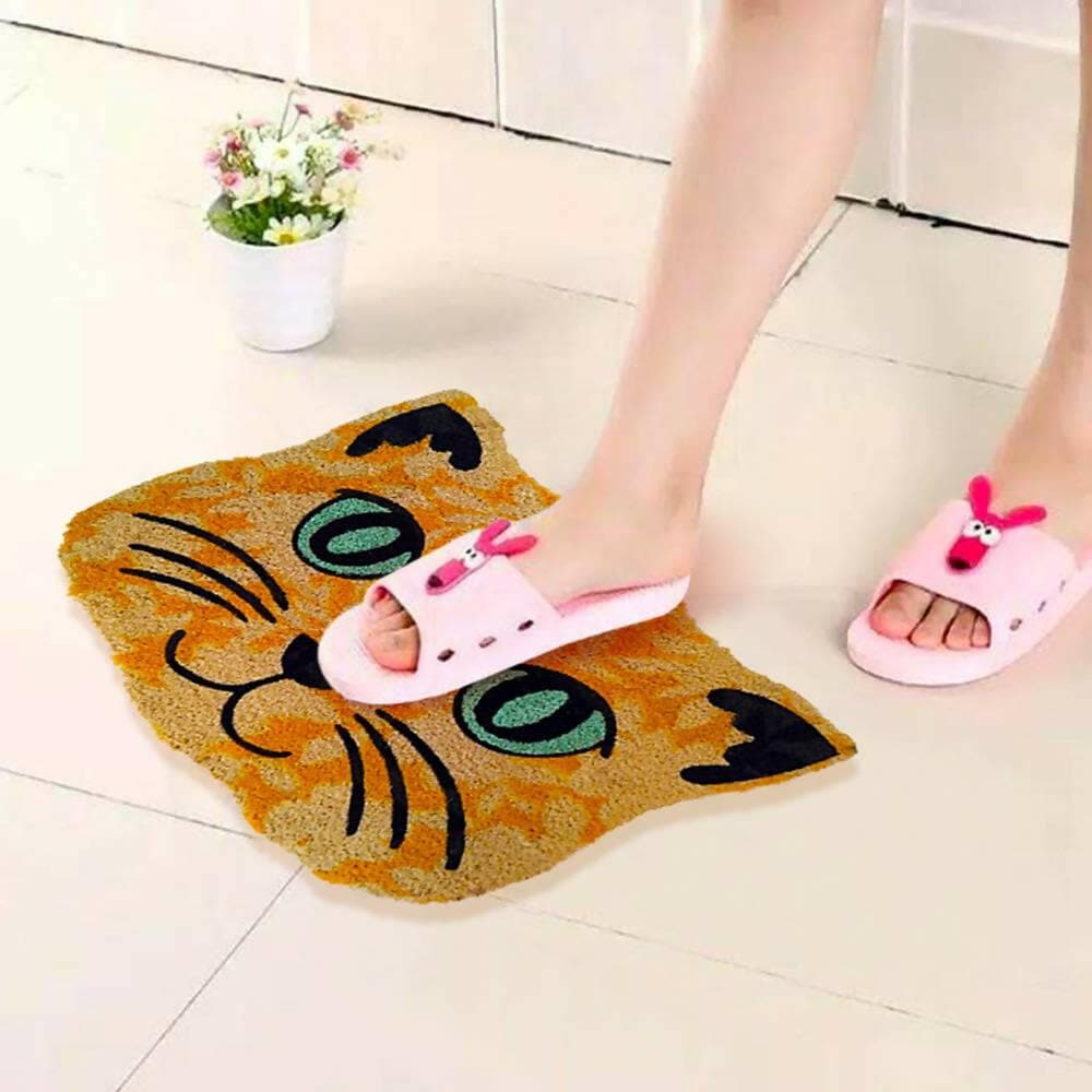 Mats Avenue Coir Door Mat Rubber Backed Cat Shaped Multi Color with for Home, All Entrances, (40x60) CM - HalfPe