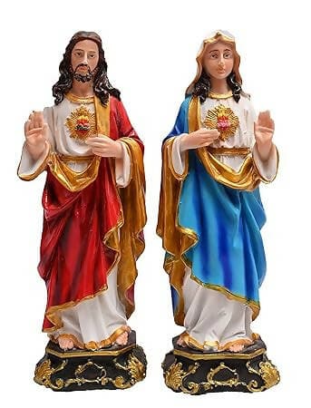 KariGhar Resin Sacred Heart of Jesus and Mother Mary Statue for Altar, Multicolor, 5 x 7 x 22 cm - HalfPe