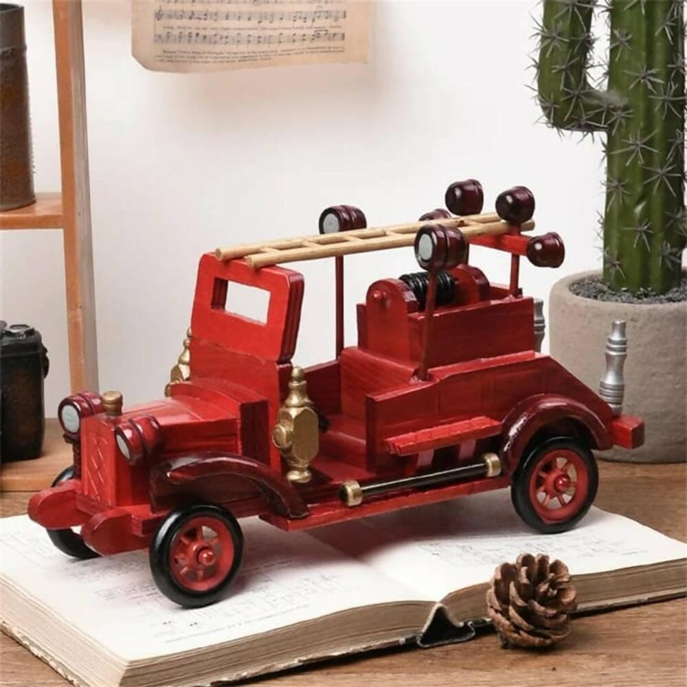 GM Wooden Fire Truck Showpiece For Home & Office Décor Decorative Showpiece - HalfPe