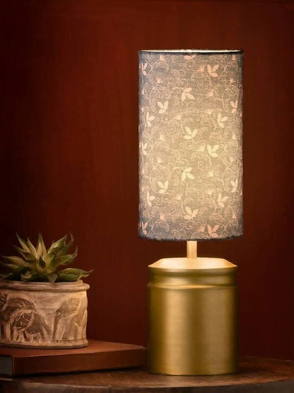 Metal Golden Table Lamp With Floral Vines Print Shade - HalfPe