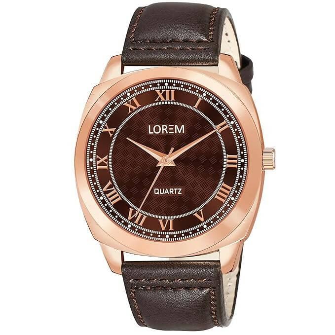 LOREM Brown Cubic Designer Printed Dial Analog Watch For Men LR89 - HalfPe