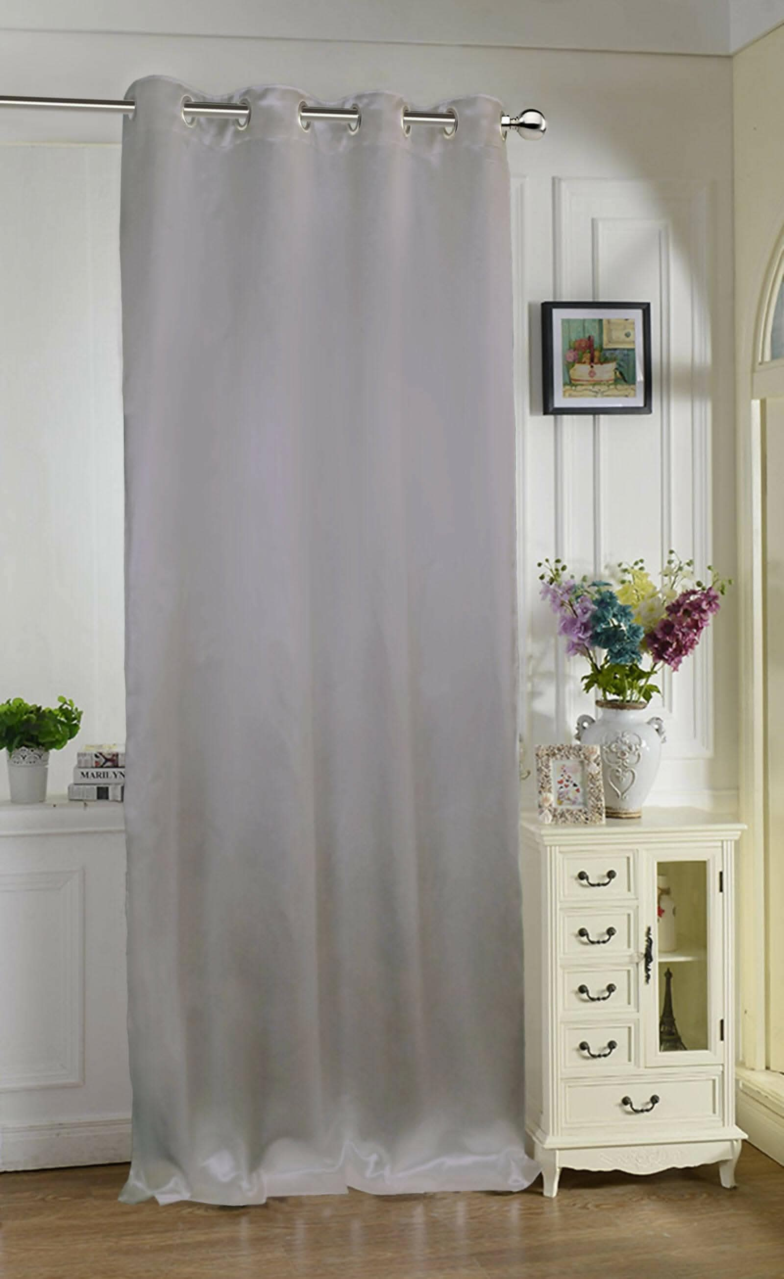 Lushomes Satin Curtains, Grey Satin door curtain, Plain Door Curtain, 7.5 feet curtains with 8 Metal SS Eyelets, 4.5 FT x 7.5 FT (54 x 90 inches) - HalfPe