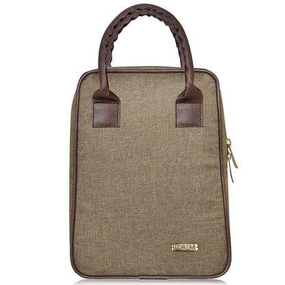 LOREM Khaki Linen Textured Insulated Tiffin Bag/Lunch Bag for Men & Women - HalfPe