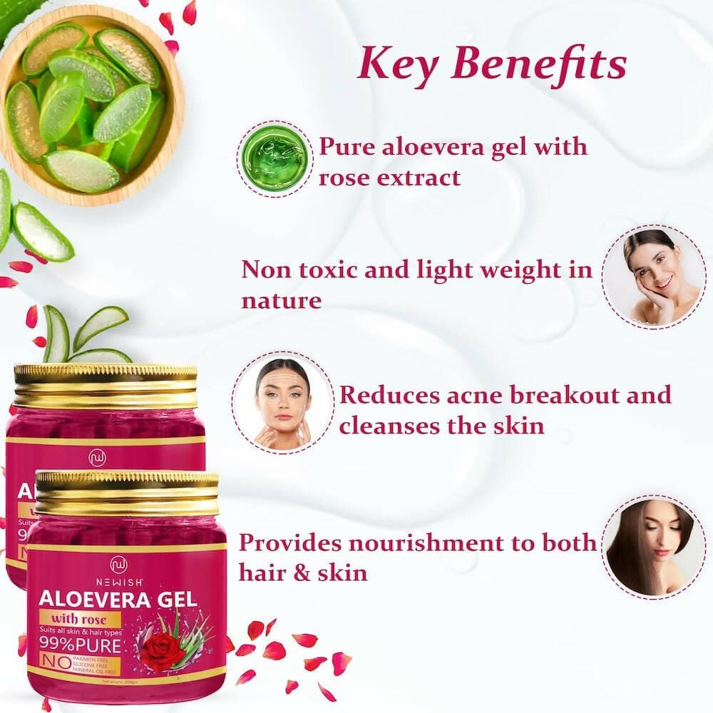 NEWISH Aloevera Gel With Pure Natural Rose Fragrance For Hair And Face Massage Gel (400 g) - HalfPe