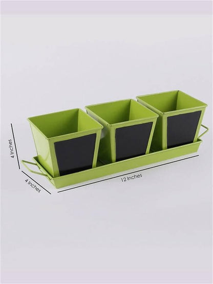 Set Of Three Chalk Board Painted Herb Pots Green - HalfPe