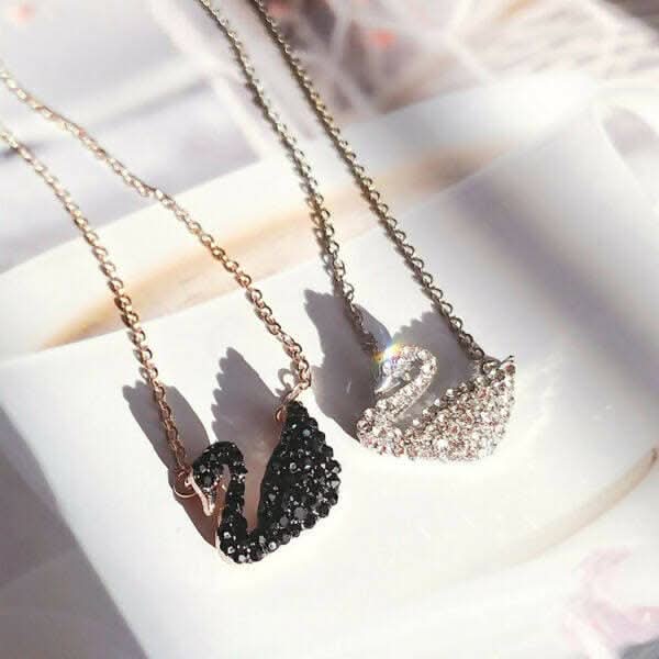 Pinapes Swan Bird Chain Pendant White Micro Rose Gold Plated Swarovski Brass Bird Necklace For Women And Girl (Pack of 2) - HalfPe